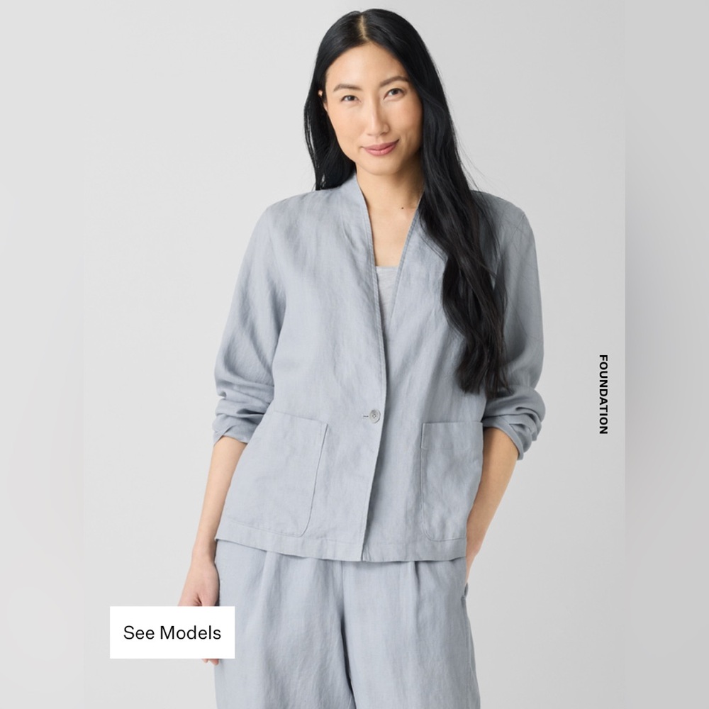 NWT Eileen Fisher size large petite Organic Linen High Collar Jacket